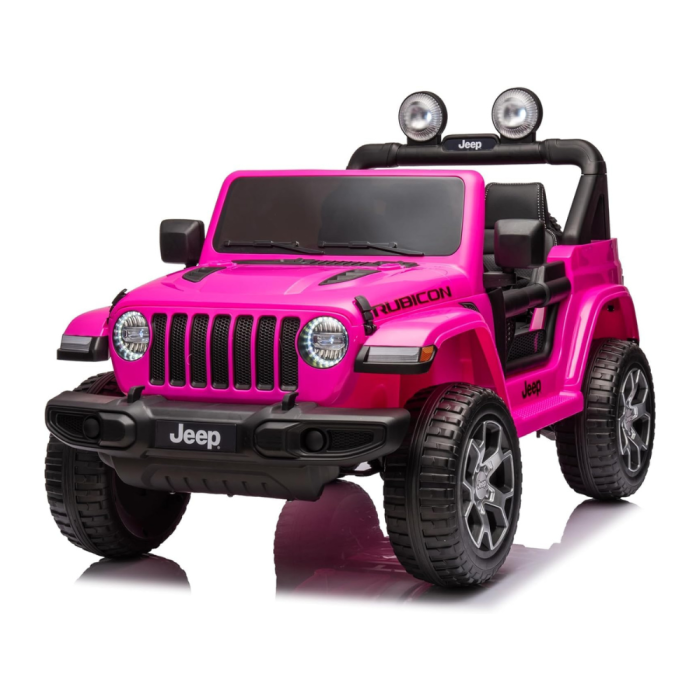 Auto Macchina Elettrica per Bambini JEEP FIAT Wrangler RUBICON 12V 2 Posti  con Monitor 4" Mp4 - Sedile in Pelle -Rosa