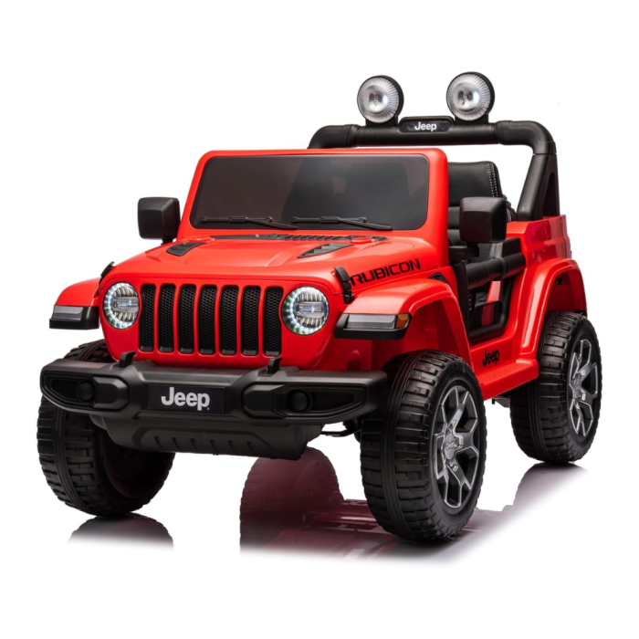 Auto Macchina Elettrica per Bambini JEEP FIAT Wrangler RUBICON 12V 2 Posti  con Monitor 4" Mp4 - Sedile in Pelle -Rosso