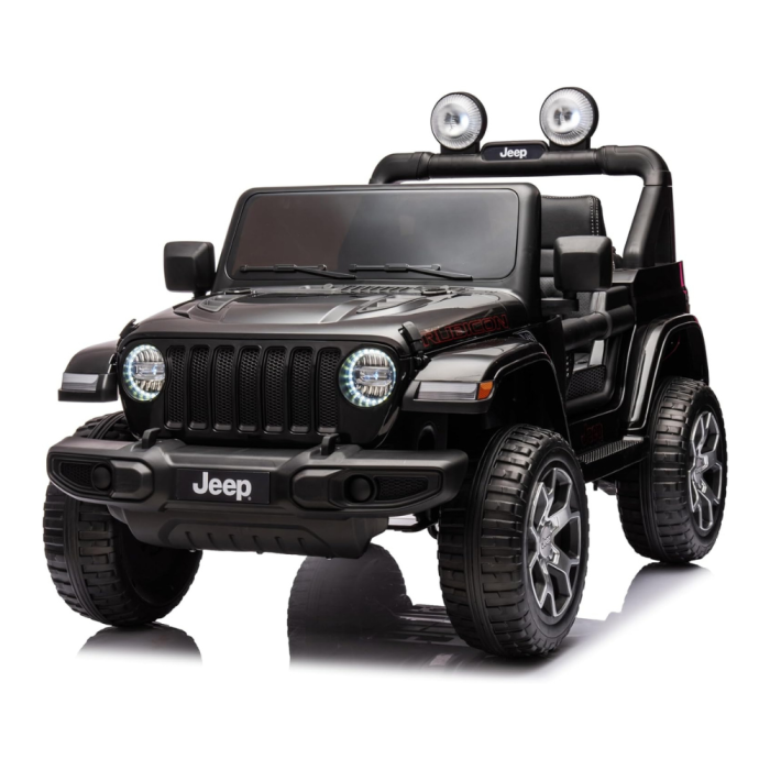 Auto Macchina Elettrica per Bambini JEEP FIAT Wrangler RUBICON 12V 2 Posti  con Monitor 4" Mp4 - Sedile in Pelle -Nero