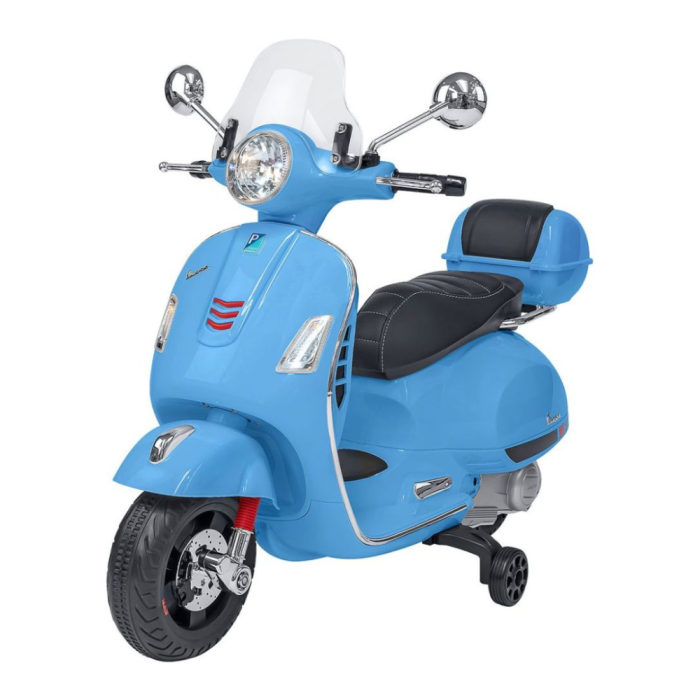 Moto Elettrica Piaggio Vespa GTS Super 12V con Bauletto e Parabrezza-Celeste