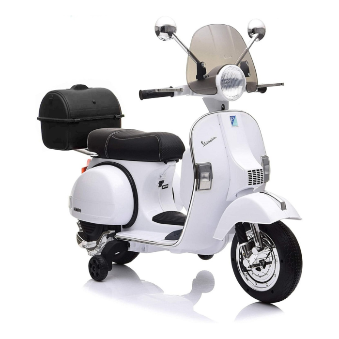 Moto Scooter Elettrico per Bambini Piaggio VESPA PX150 FULL con Parabrezza e Bauletto 12V-Bianco