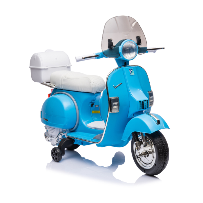 Moto Scooter Elettrico per Bambini Piaggio VESPA PX150 FULL con Parabrezza e Bauletto 12V-Blu