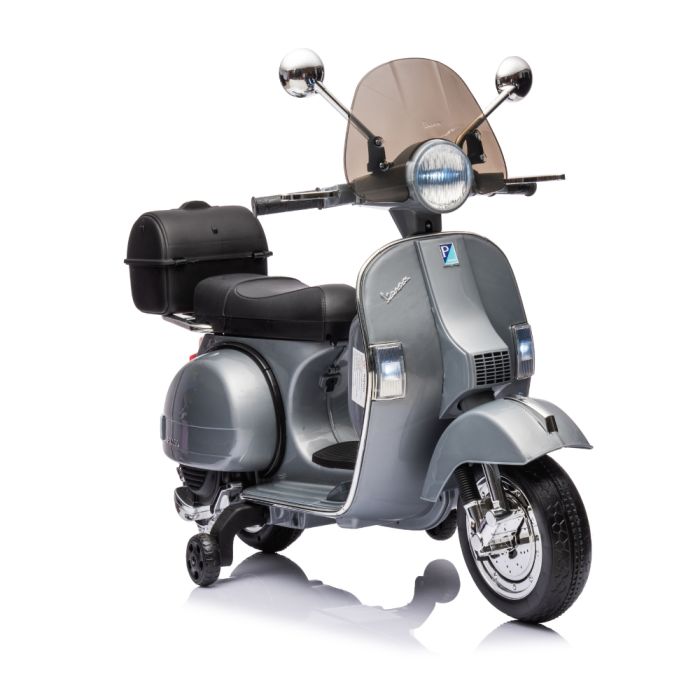 Moto Scooter Elettrico per Bambini Piaggio VESPA PX150 FULL con Parabrezza e Bauletto 12V-Grigio