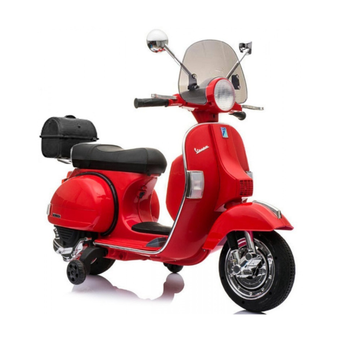 Moto Scooter Elettrico per Bambini Piaggio VESPA PX150 FULL con Parabrezza e Bauletto 12V-Rosso
