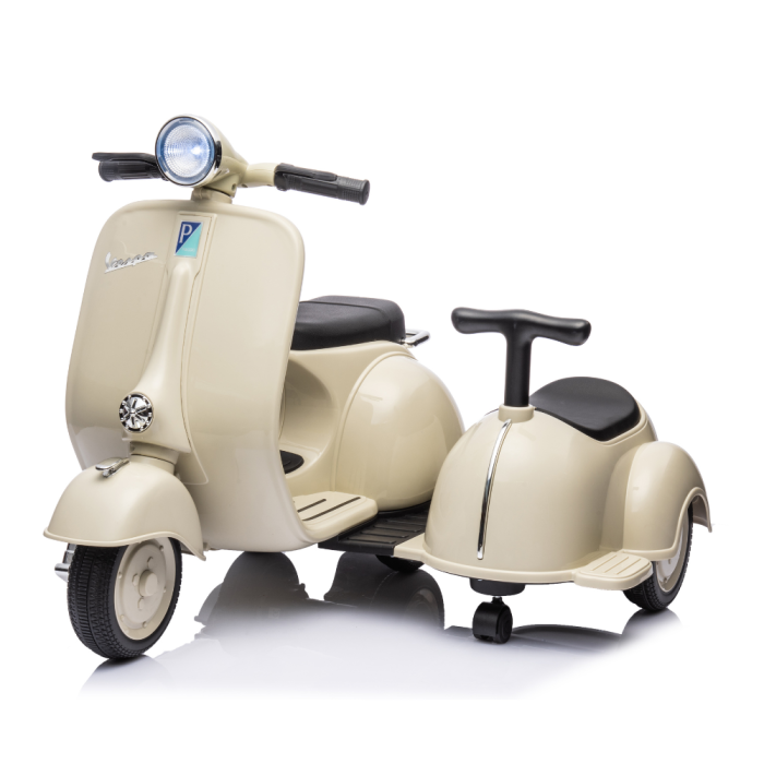Moto Elettrica Per Bambini Vespa Sidecar Small 6V-Avorio