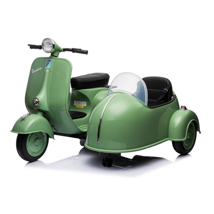 Moto Elettrica Per Bambini Vespa Sidecar Big  12V-Verde
