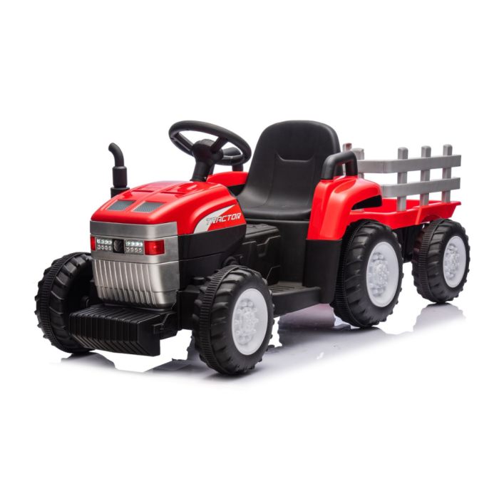 Trattore Elettrico Per Bambini  con Rimorchio 12V -Rosso