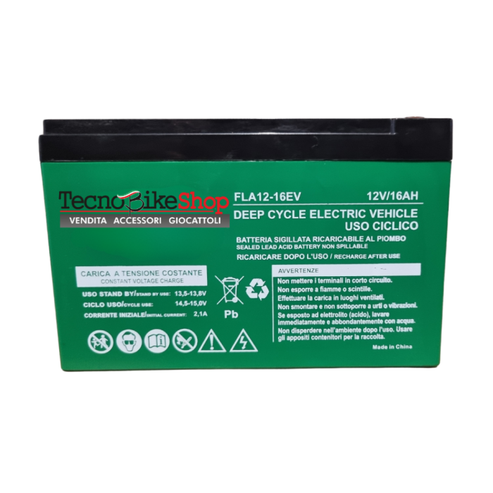 Batteria Ciclica per Veicoli Elettrici - Scooter - Biciclette - Monopattini  - 12V  16Ah a Piombo Gel T2