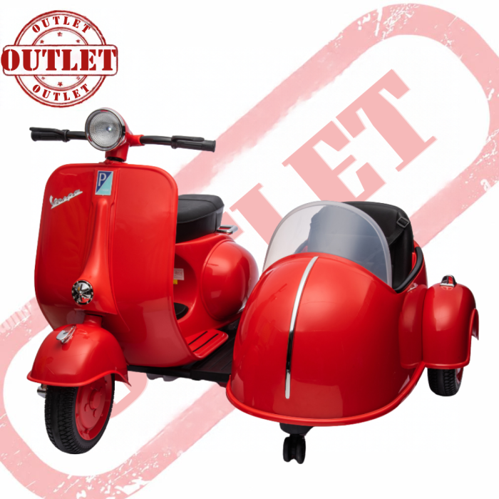 Moto Elettrica Per Bambini Vespa Sidecar Big  12V-Rosso - Seconda Scelta