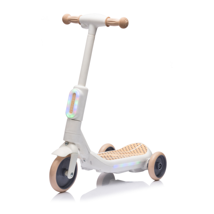 Monopattino Elettrico per Bambini Deluxe 3 Ruote + Casco e Kit Protezioni-Beige