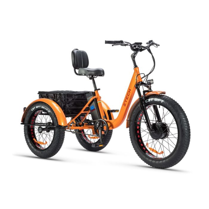 Triciclo Bicicletta Elettrica Z-TECH ZT-80-B "FAT TRIKE " 3 Ruote 250W 13 Ah 48V Batteria Litio -Arancione