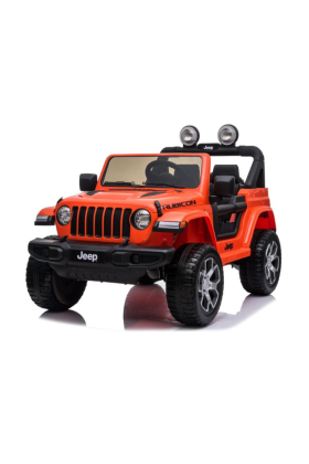 Auto Macchina Elettrica per Bambini JEEP FIAT Wrangler RUBICON 12V 2 Posti  con Mp3 - Sedile in Pelle -Arancione