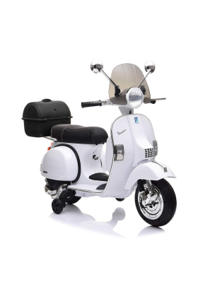 Moto Scooter Elettrico per Bambini Piaggio VESPA PX150 FULL con Parabrezza e Bauletto 12V-Bianco