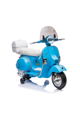 Moto Scooter Elettrico per Bambini Piaggio VESPA PX150 FULL con Parabrezza e Bauletto 12V-Blu