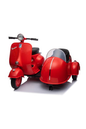 Moto Elettrica Per Bambini Vespa Sidecar Big  12V-Rosso