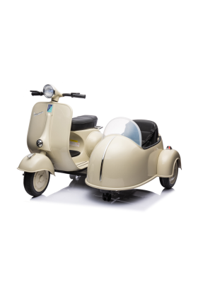Moto Elettrica Per Bambini Vespa Sidecar Big  12V-Avorio