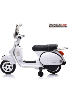 Moto Scooter Elettrico per Bambini Piaggio VESPA PX150 FULL con Parabrezza e Bauletto 12V-Bianco