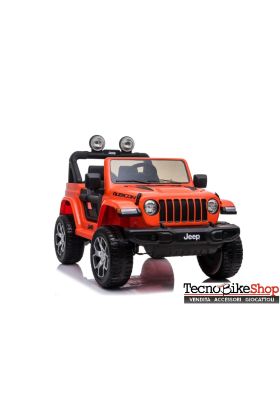 Auto Macchina Elettrica per Bambini JEEP FIAT Wrangler RUBICON 12V 2 Posti  con Mp3 - Sedile in Pelle -Arancione