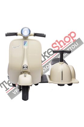 Moto Elettrica Per Bambini Vespa Sidecar Small 6V-Avorio