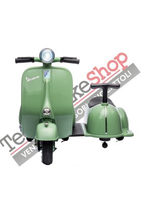 Moto Elettrica Per Bambini Vespa Sidecar Small 6V-Verde
