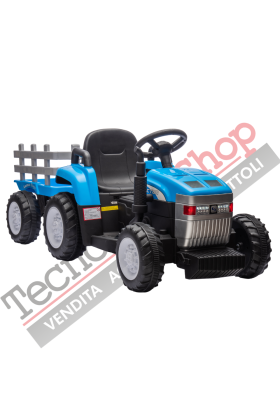 Trattore Elettrico Per Bambini  con Rimorchio 12V -Blu