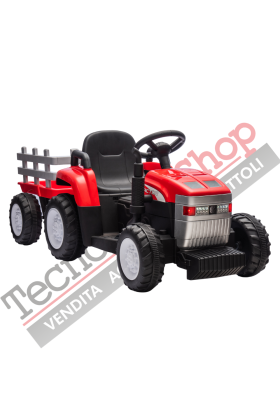 Trattore Elettrico Per Bambini  con Rimorchio 12V -Rosso