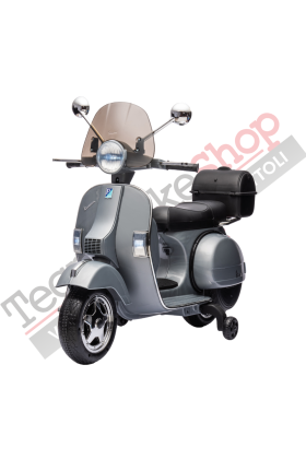 Moto Scooter Elettrico per Bambini Piaggio VESPA PX150 FULL con Parabrezza e Bauletto 12V-Grigio