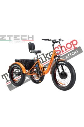 Triciclo Bicicletta Elettrica Z-TECH ZT-80-A "FAT TRIKE " 3 Ruote 24"/20" 250W 13 Ah 48V Batteria Litio -Arancione