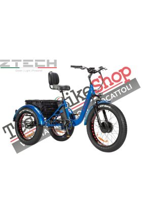 Triciclo Bicicletta Elettrica Z-TECH ZT-80-A "FAT TRIKE " 3 Ruote 250W 13 Ah 48V Batteria Litio -Blu