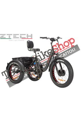 Triciclo Bicicletta Elettrica Z-TECH ZT-80-A "FAT TRIKE " 3 Ruote 24"/20"250W 13 Ah 48V Batteria Litio -Nero Opaco Matt