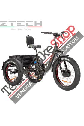 Triciclo Bicicletta Elettrica Z-TECH ZT-80-A "FAT TRIKE " 3 Ruote 24"/20" 250W 13 Ah 48V Batteria Litio 