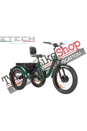 Triciclo Bicicletta Elettrica Z-TECH ZT-80-A "FAT TRIKE " 3 Ruote 24"/20" 250W 13 Ah 48V Batteria Litio -Verde
