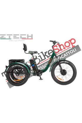 Triciclo Bicicletta Elettrica Z-TECH ZT-80-A "FAT TRIKE " 3 Ruote 24"/20" 250W 13 Ah 48V Batteria Litio -Verde