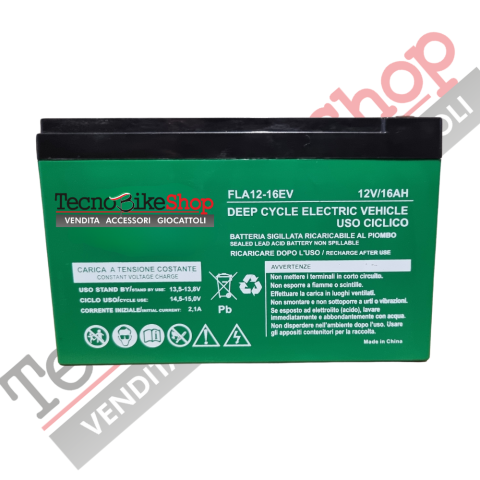 Batteria Ciclica per Veicoli Elettrici - Scooter - Biciclette - Monopattini - 12V 16Ah a Piombo Gel T2