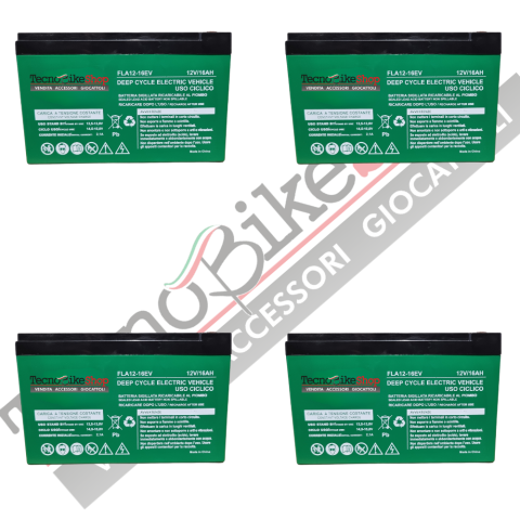 4 Batterie Cicliche per Veicoli Elettrici - Scooter - Biciclette - Monopattini (48V ) 12V - 16Ah a Piombo T2