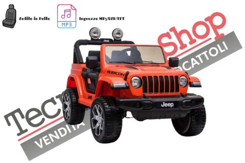 Auto Macchina Elettrica per Bambini JEEP FIAT Wrangler RUBICON 12V 2 Posti con Mp3 - Sedile in Pelle -Arancione