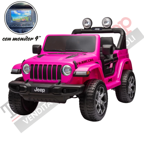 Auto Macchina Elettrica per Bambini JEEP FIAT Wrangler RUBICON 12V 2 Posti con Monitor 4" Mp4 - Sedile in Pelle 