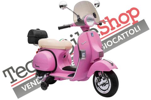 Moto Scooter Elettrico per Bambini Piaggio VESPA PX150 FULL con Parabrezza e Bauletto 12V-Rosa