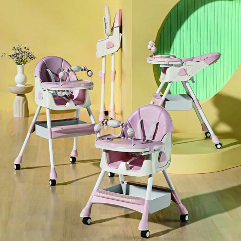 Seggiolone Pappa Wizy Pro 3 in 1 da 0 - 36 Mesi Evolutivo con Chiusura Salvaspazio-Rosa
