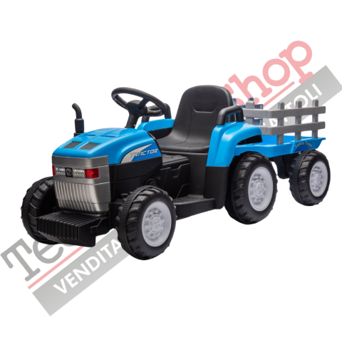 Trattore Elettrico Per Bambini con Rimorchio 12V -Blu