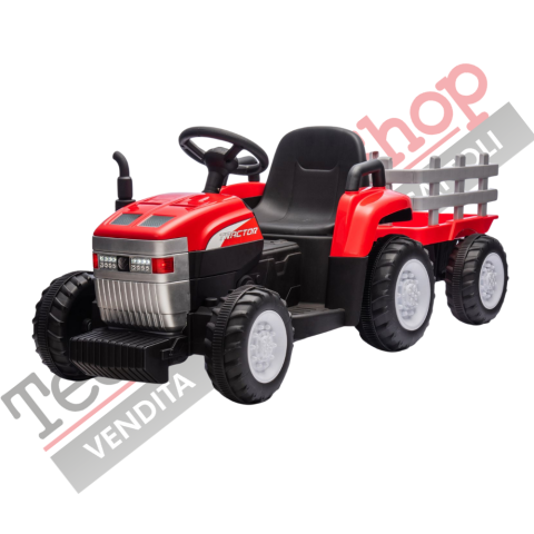 Trattore Elettrico Per Bambini con Rimorchio 12V -Rosso