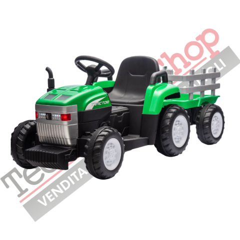 Trattore Elettrico Per Bambini con Rimorchio 12V -Verde