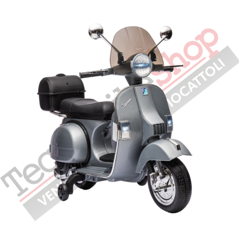Moto Scooter Elettrico per Bambini Piaggio VESPA PX150 FULL con Parabrezza e Bauletto 12V-Grigio