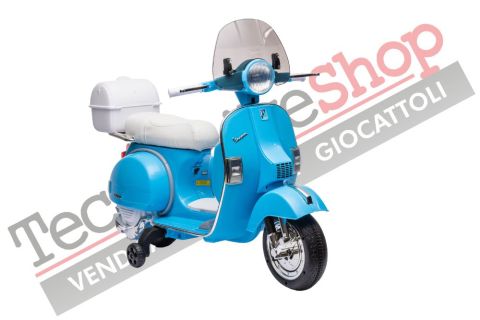 Moto Scooter Elettrico per Bambini Piaggio VESPA PX150 FULL con Parabrezza e Bauletto 12V-Blu