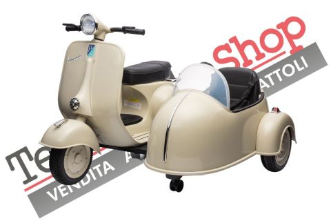Moto Elettrica Per Bambini Vespa Sidecar Big 12V-Avorio