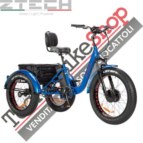Triciclo Bicicletta Elettrica Z-TECH ZT-80-A "FAT TRIKE " 3 Ruote 250W 13 Ah 48V Batteria Litio -Blu