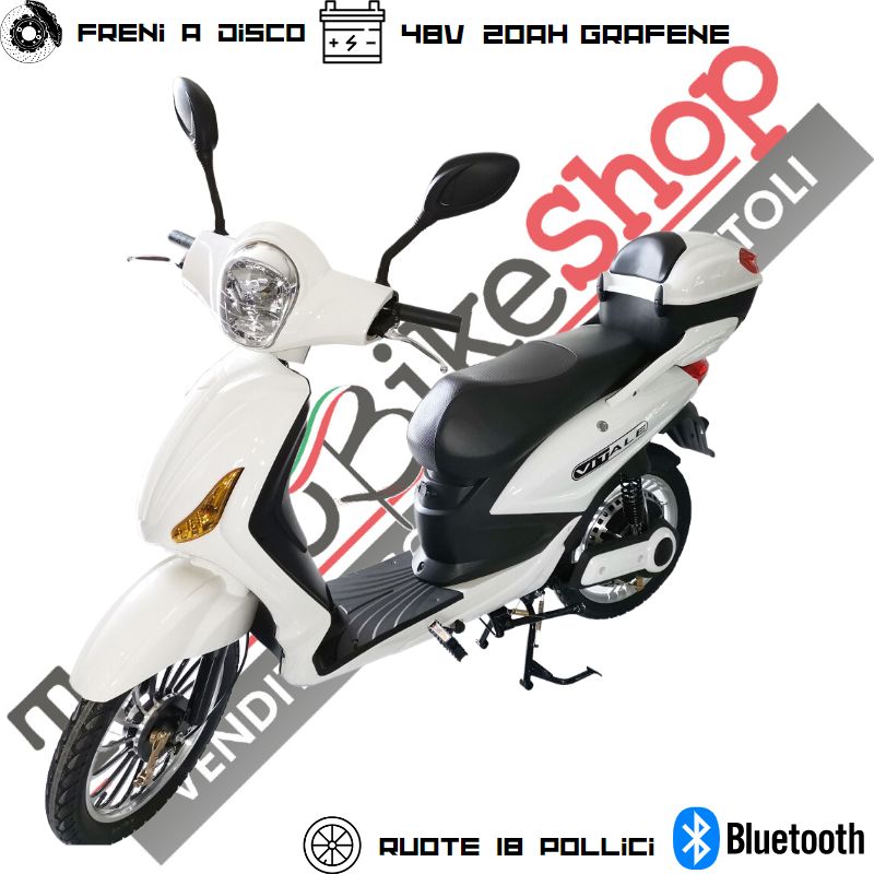 Image of Bici Elettrica Scooter Velocipede Vitale NJT-007 250W 20Ah 48V Batteria a Grafene colore Bianco