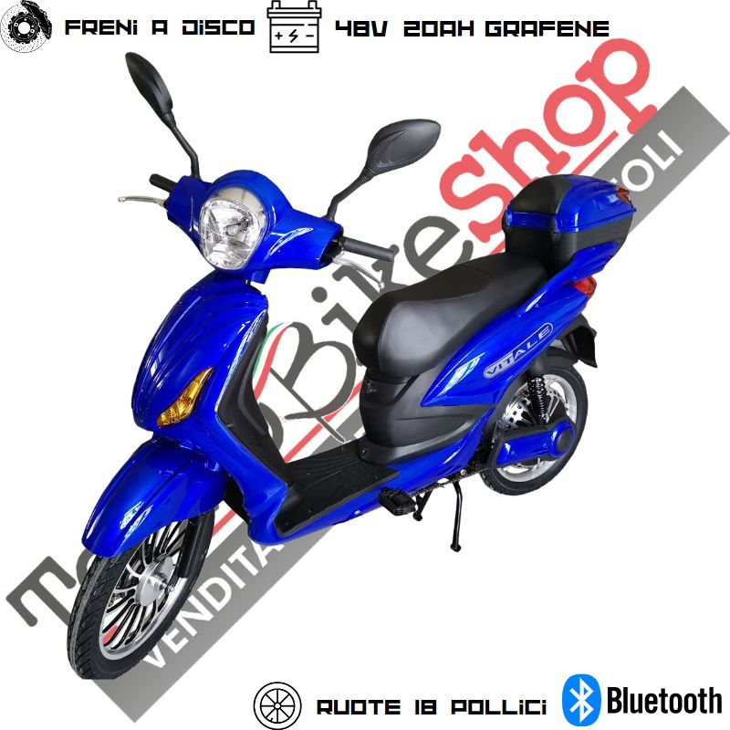 Image of Bici Elettrica Scooter Velocipede Vitale NJT-007 250W 20Ah 48V Batteria a Grafene colore Blu