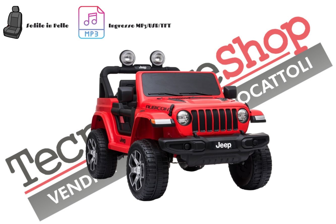 Auto Macchina Elettrica per Bambini JEEP FIAT Wrangler RUBICON 12V 2 Posti con Mp3 - Sedile in Pelle -Rosso