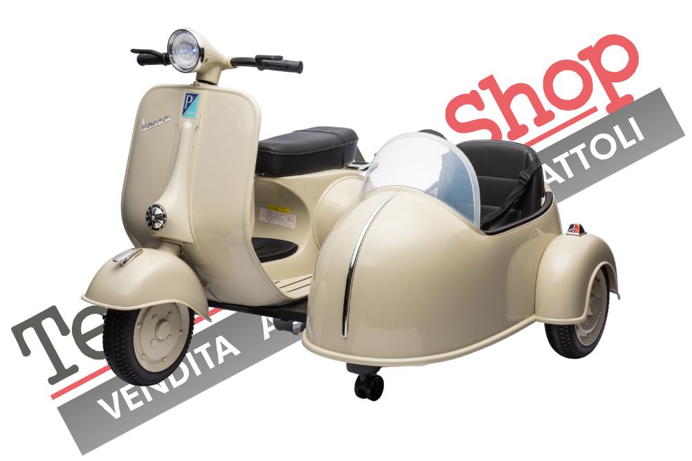 Moto Elettrica Per Bambini Vespa Sidecar Big 12V-Avorio